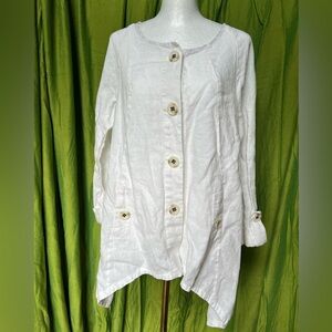 For Cynthia White Linen Button-Up Top